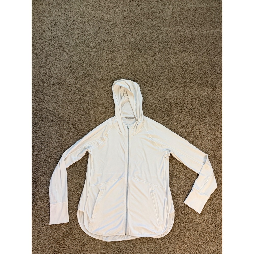 Athleta Womens White Full Zip Hoodie Lightweight Thumbhole Jacket Size L